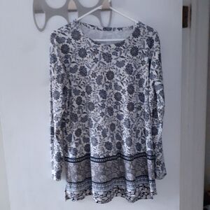 J. Jill Top Floral Long Sleeve Simply Supima Cotton Crew Neck Tunic Top Shirt S